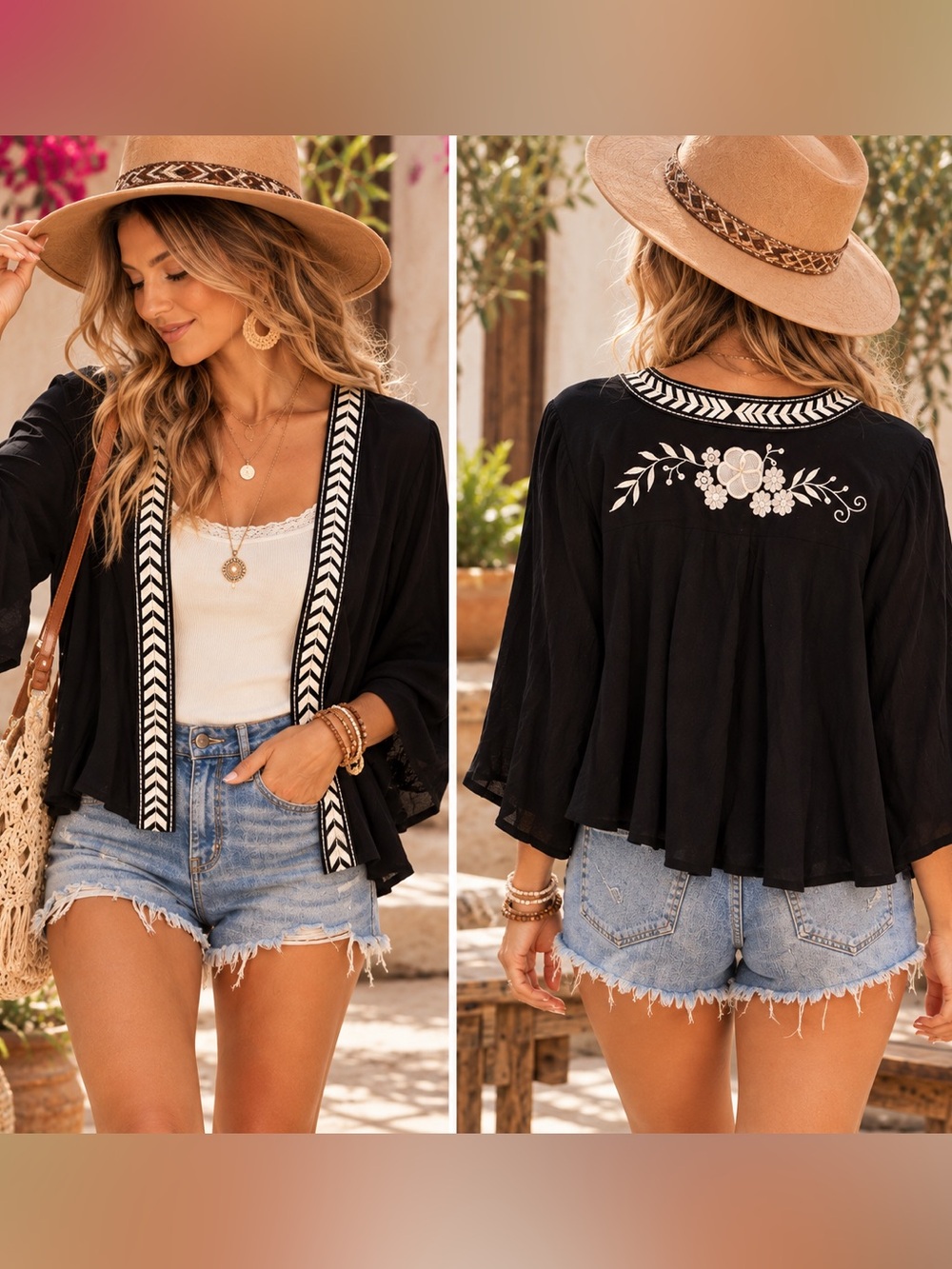 NWT Forever 21 Black Embroidered Open-Front Cropped Top